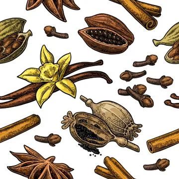 Seamless pattern set of spices. Illustrazione stock