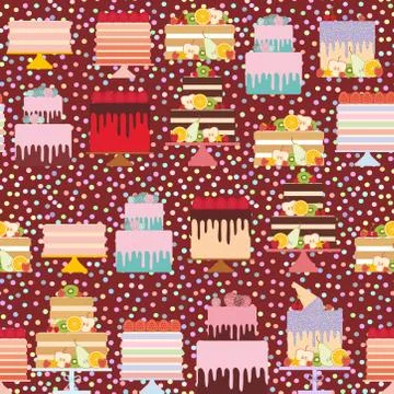 Seamless pattern Set sweet cake, chocolate icing sprinkles, cake pops, pastel Stock Illustration