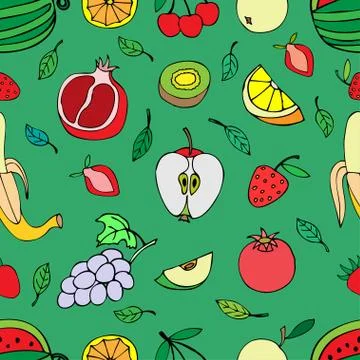 Seamless pattern with set of sweet fruits and berries. Apples, w Illustrazione stock
