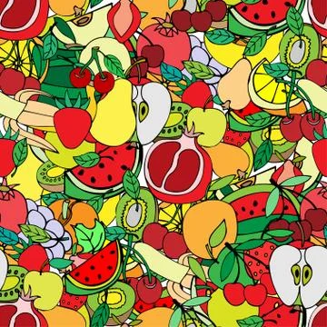 Seamless pattern with set of sweet fruits and berries. Apples, w Illustrazione stock