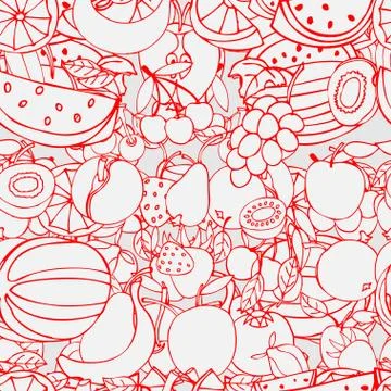 Seamless pattern with set of sweet fruits and berries. Apples, w Illustrazione stock