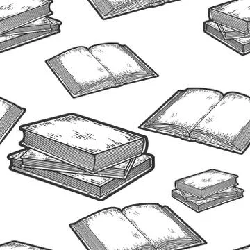 Seamless pattern. Set three books are stacked and open book. Stock Illustration