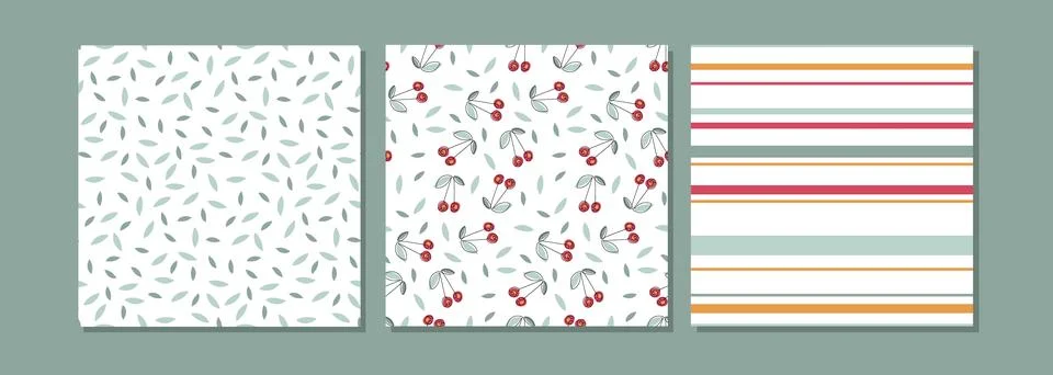 Seamless pattern set. Three pattern cherry collection. Abstract Seamless pattern Stockillustratie