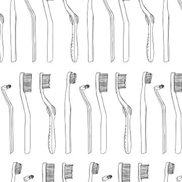 Seamless pattern set toothbrush in a row personal products daily oral hygiene Stock Illustration