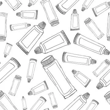 Seamless pattern set toothpaste personal products daily oral hygiene. Modern  Stock Illustration