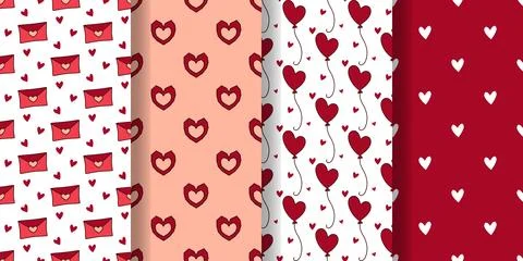 Seamless pattern set for Valentines Day, weddings and holidays Stock Illustration