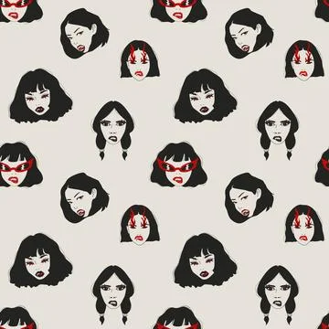 Seamless pattern with Set of Vampire Girl Featuring Sharp Fangs Illustrazione stock