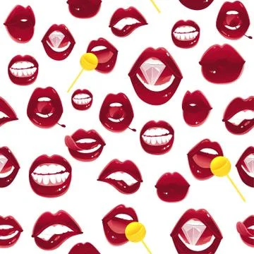 Seamless pattern of sexy pop art red female lips Stock Illustration