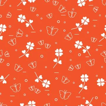 Seamless pattern with shamrock and butterflies. Stock Illustration