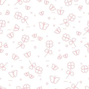 Seamless pattern with shamrock and butterflies. Stock Illustration