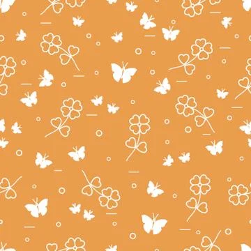 Seamless pattern with shamrock and butterflies. Stock Illustration