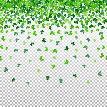 Seamless pattern with shamrock clover falling leaves on transparent background Stock Illustration