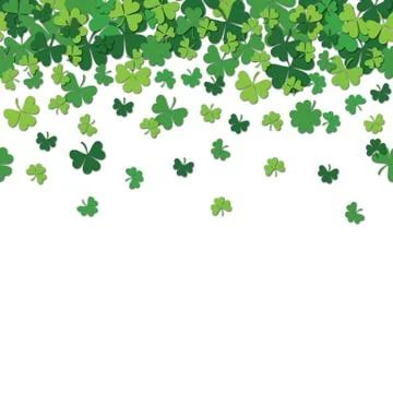 Seamless pattern with shamrock clover falling leaves isolated on white Stock Illustration