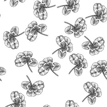 Seamless pattern shamrock clover sketch hand drawn Stock Illustration