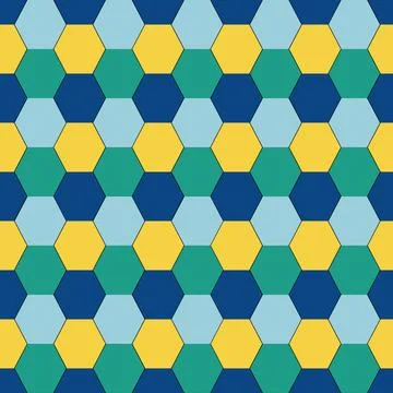 Seamless pattern of shapes of hexagons of different colors on black Illustrazione stock