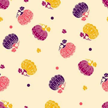 Seamless pattern with shapes of ornate pumpkins. Vector illustration Illustrazione stock