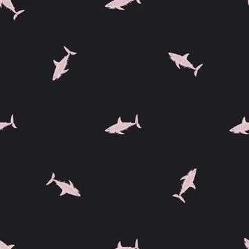 Seamless pattern shark on black background. Texture of pink marine fish for a Stockillustratie