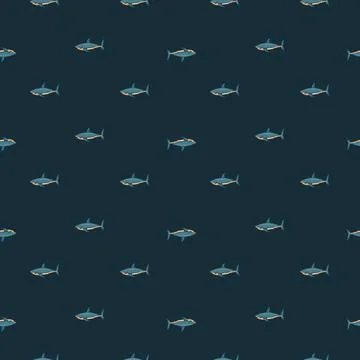 Seamless pattern shark on black background. Texture of marine fish for any pu Stock Illustration