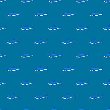 Seamless pattern shark on blue background. Texture of marine fish for any pur Stock Illustration