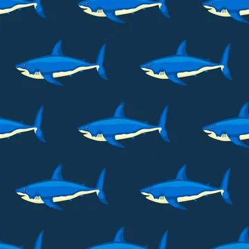 Seamless pattern shark on dark blue background. Texture of marine fish for an 스톡 일러스트