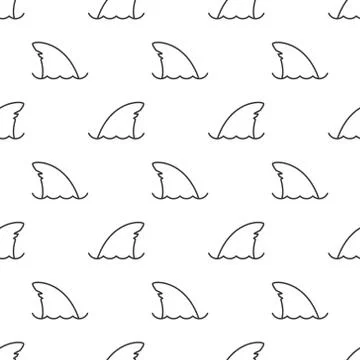 Seamless pattern shark fin line icon 스톡 일러스트