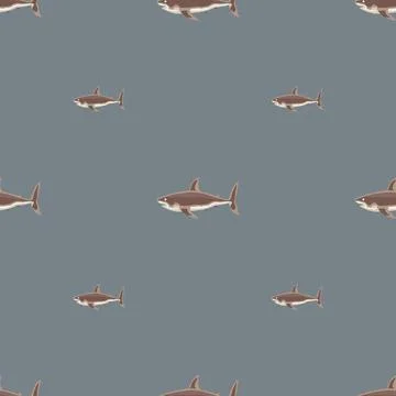 Seamless pattern shark on gray background. Texture of brown marine fish for a Stock Illustration