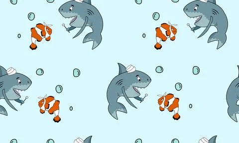 Seamless pattern with a shark Stock Illustration