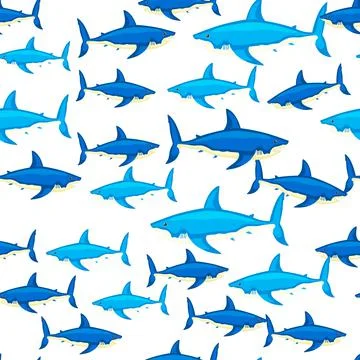 Seamless pattern shark on isolated white background. Texture of marine fish f Illustrazione stock