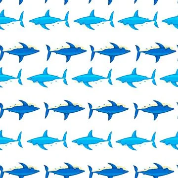 Seamless pattern shark on isolated white background. Texture of marine fish f 스톡 일러스트