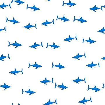 Seamless pattern shark on isolated white background. Texture of marine fish f Illustrazione stock