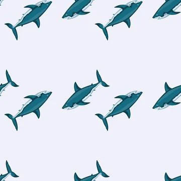 Seamless pattern shark on light background. Texture blue of marine fish for a Stock Illustration
