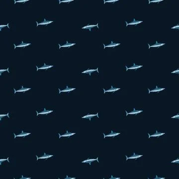 Seamless pattern shark Mako on black background. Animal templates for fabric. Illustrazione stock