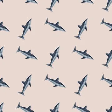 Seamless pattern shark Mako on light pink background. Animal templates for fa Illustrazione stock