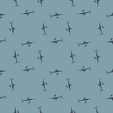 Seamless pattern shark Mako on pastel blue background. Animal templates for f Illustrazione stock