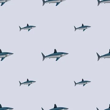 Seamless pattern shark Mako on pastel gray background. Animal templates for f Stock Illustration
