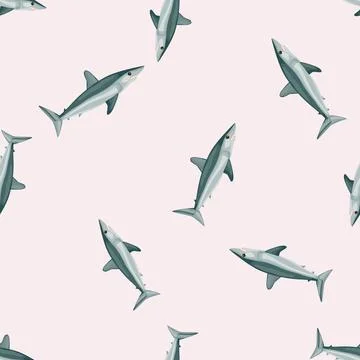 Seamless pattern shark Mako on pastel pink background. Animal templates for f 스톡 일러스트