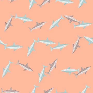 Seamless pattern shark Mako on peach background. Animal templates for fabric. Illustrazione stock