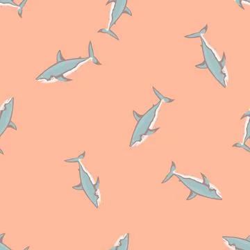 Seamless pattern shark on pink background. Texture of gray marine fish for an 스톡 일러스트