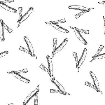 Seamless pattern sharp barber straight razor sketch hand drawn Stock Illustration