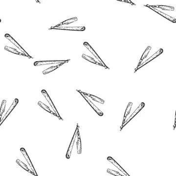 Seamless pattern shave barber straight razor sketch hand drawn Stock Illustration