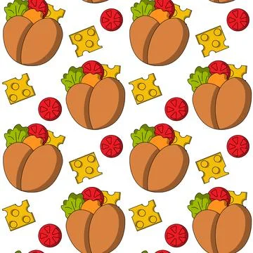 Seamless pattern with Shawarma in the shape of a heart Stock Illustration