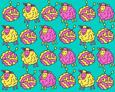 Seamless pattern with sheep and wool thread. Vector illustration Stock Illustration