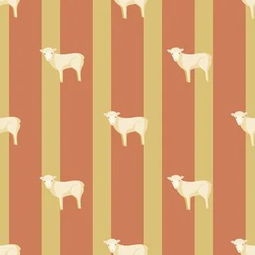 Seamless pattern of sheep. Domestic animals on colorful background. Vector il Stock Illustration
