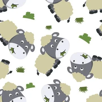 Seamless pattern of sheep in the jungle. Creative vector childish backgroun.. Illustrazione stock
