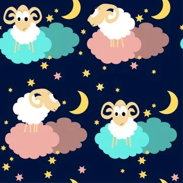 Seamless pattern with sheep at night Stock Illustration