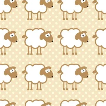 Seamless pattern with sheep on warm dotted background Stock Illustration