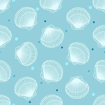 Seamless pattern with shells and clams on a blue background Vector illustration Illustrazione stock