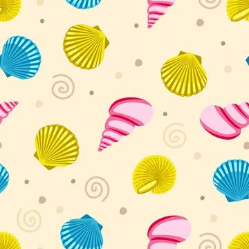 Seamless pattern with shells and clams on a beige background for printing on  스톡 일러스트