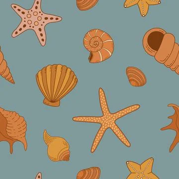Seamless pattern with shells and starfish Illustrazione stock