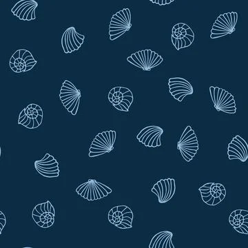 Seamless Pattern Of Shells On A Blue Background. Sea Ocean Template Illustrazione stock